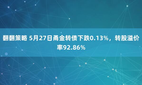 翻翻策略 5月27日甬金转债下跌0.13%，转股溢价率92.86%